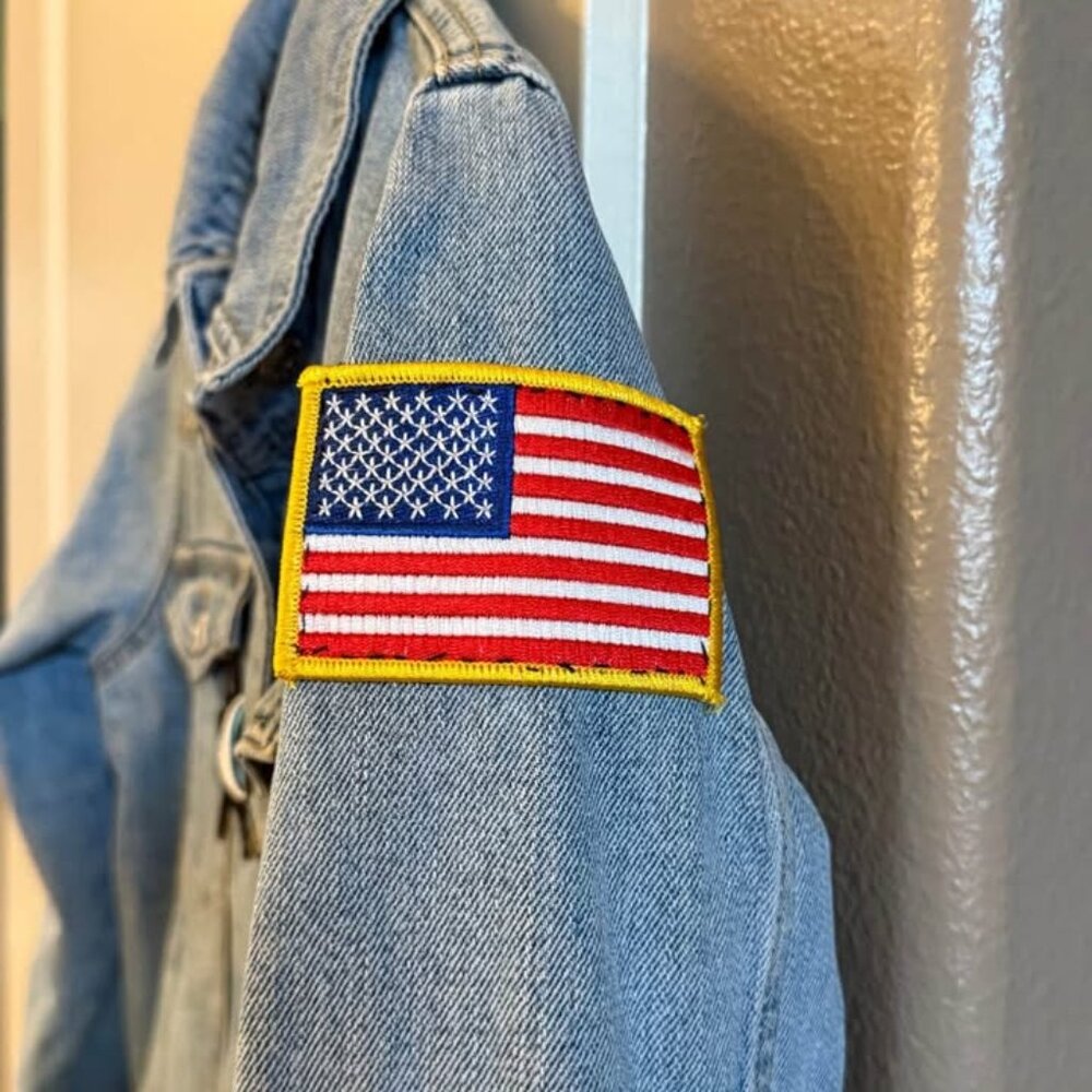 Wmn's Fun TopShop X Moto Denim Jean Jacket Embroidered Patches Y2K Style-Size 6 - Picture 3 of 9